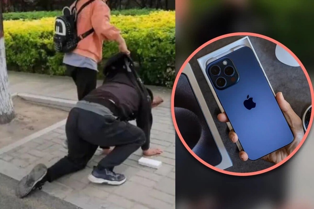 В Китае отец встал на колени перед дочерью, за то, что не может купить ей iPhone