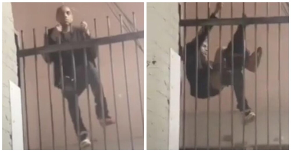 Мужчина зацепился штанами за забор, когда пытался сбежать