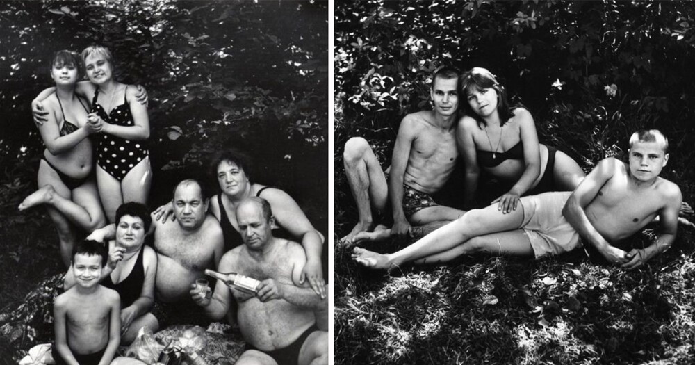 Черно-белое фото советских людей в купальниках