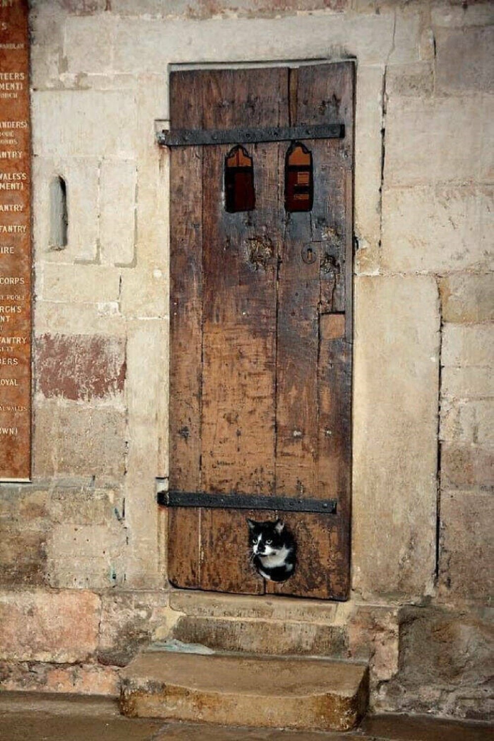 3. Дверь XIV века в Эксетерском соборе, Великобритания с лазом для кошки. Он считается самым старым в своем роде
