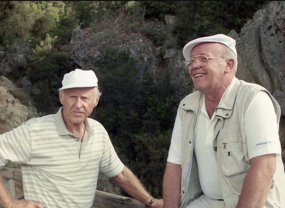 Юрий Сенкевич и Тур Хейердал по дороге на вулкан Тейде на острове Тенерифе,1996 год