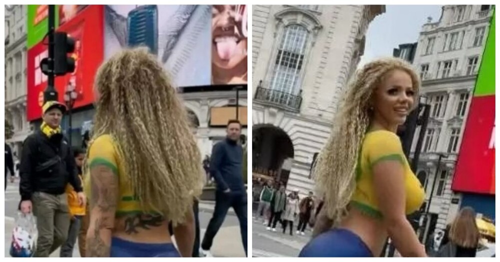 Девушка с нарисованной на теле одеждой прогулялась по улицам Лондона