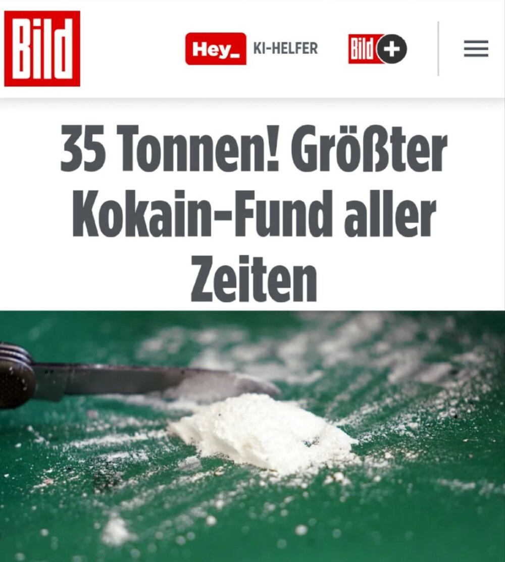 В Германии изъяли 35 тонн кокаина
