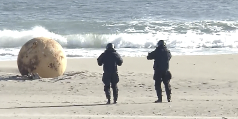 12. Таинственный металлический шар выбросило на берег в Японии