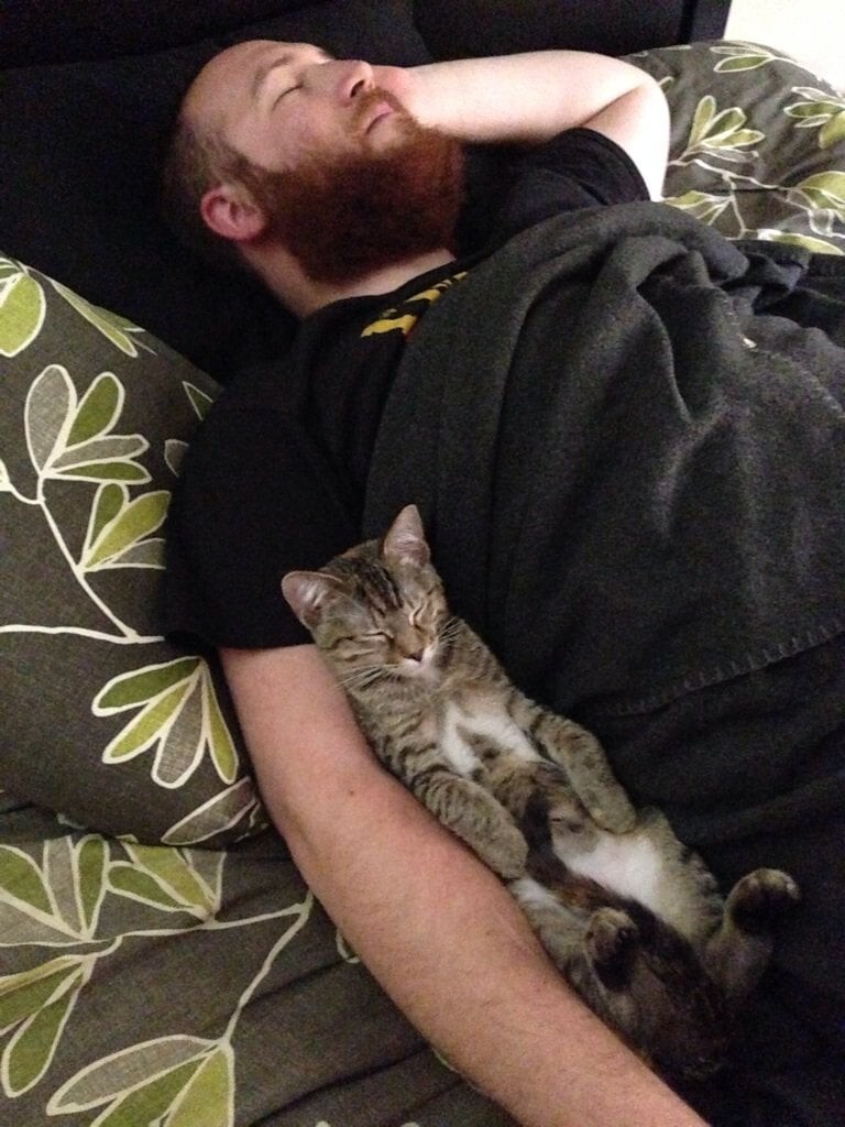 19. Моя жена сделала фотографию, чтобы показать мне, как мы с котом спим вместе