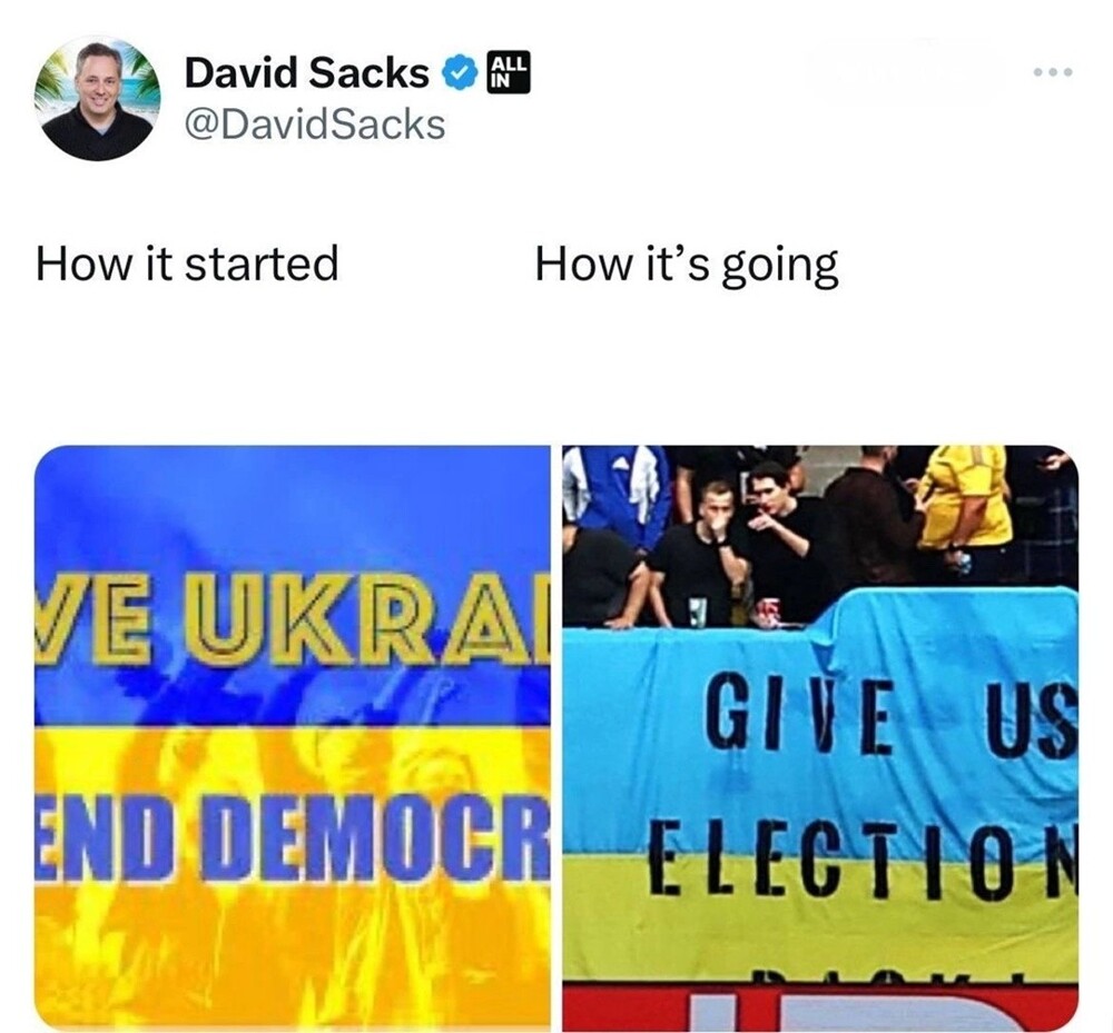«Американский миллиардер Дэвид Сакс — о «демократии» на Украине: Как все началось (Спасите Украину. Защитите демократию) и как все закончилось (Дайте нам выборы)»