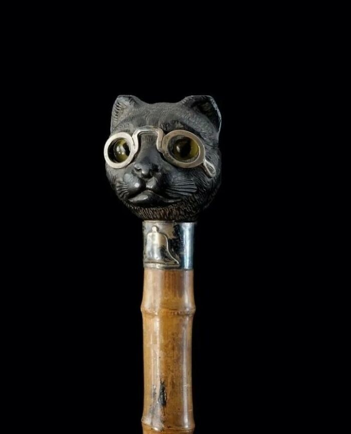 2. Трость для ходьбы XIX века с изображением кошки в очках