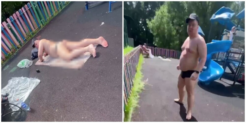 В Москве двое полуголых мужчин загорали на детской площадке в одних трусах, а потом напали на женщину с ребёнком