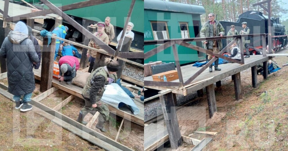 Во время съемок фильма "Василий Тёркин" под массовкой обвалилась декоративная платформа