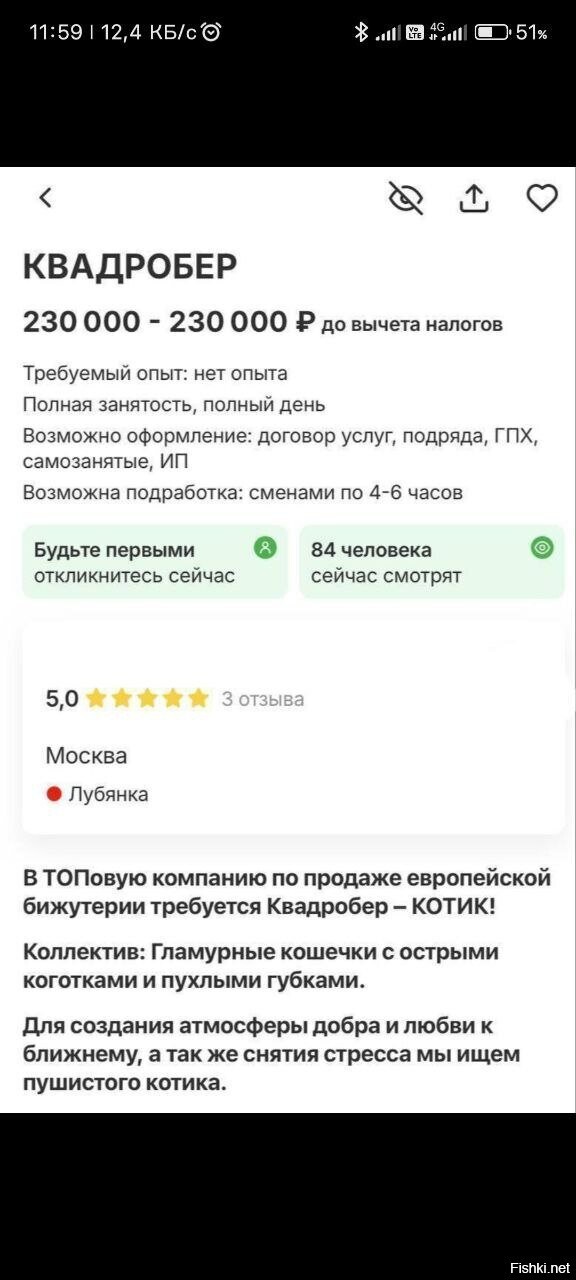 На сайте по поиску работы ,