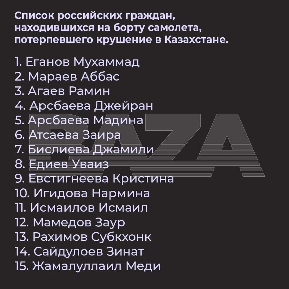 В Казахстане разбился пассажирский самолёт, направлявшийся из Баку в Грозный