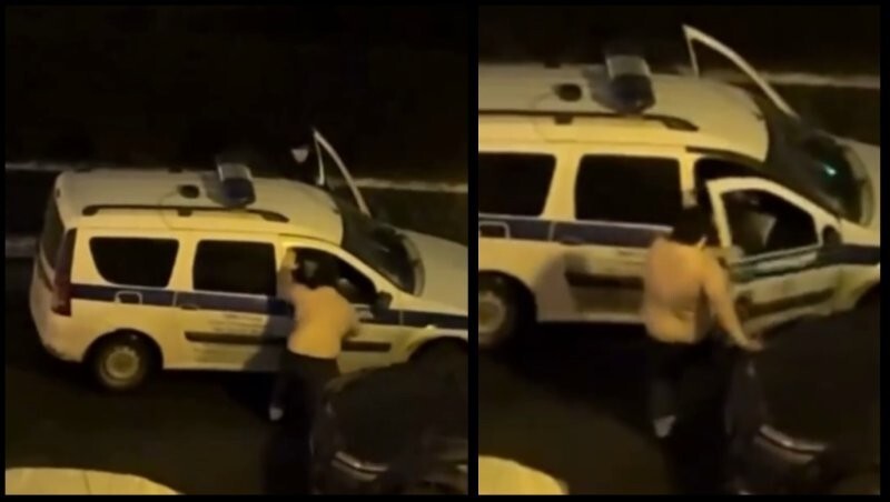 Полицейский не успел открыть дверь патрульного авто как мужчина закрыл её ногой