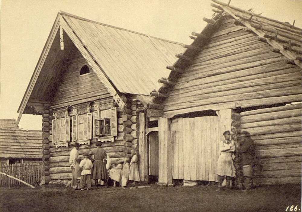 Крестьянская изба в Колпине, Санкт-Петербургская губерния, 1860-е. Автор В. А. Каррик