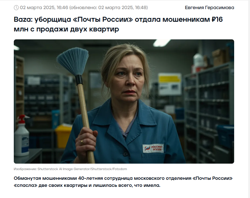 Уборщица «Почты России» продала две свои квартиры и перечислила мошенникам 16 миллионов рублей