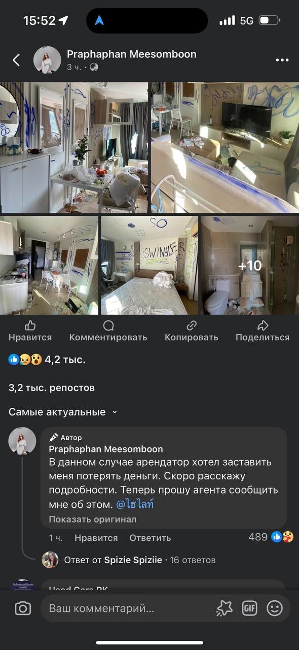 "Агент по недвижимости прислал мне фото моей квартиры, и я заплакала": украинка разгромила  арендованную на год квартиру в Таиланде
