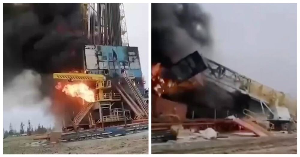 На Ямале из-за пожара  на нефтегазовом месторождении обрушилась вышка