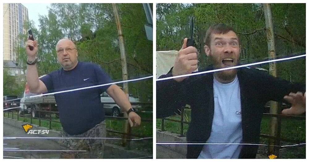 В центре Новосибирска мужчина с ножом напал на водителя минивэна и разбил машину