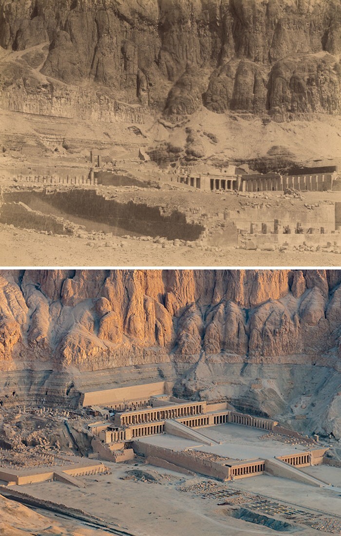 6. Заупокойный храм Хатшепсут в Дейр-эль-Бахри, Луксор, Египет, 1880 против 2022