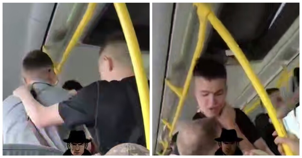 Конфликт мужчины с подростками  в автобусе