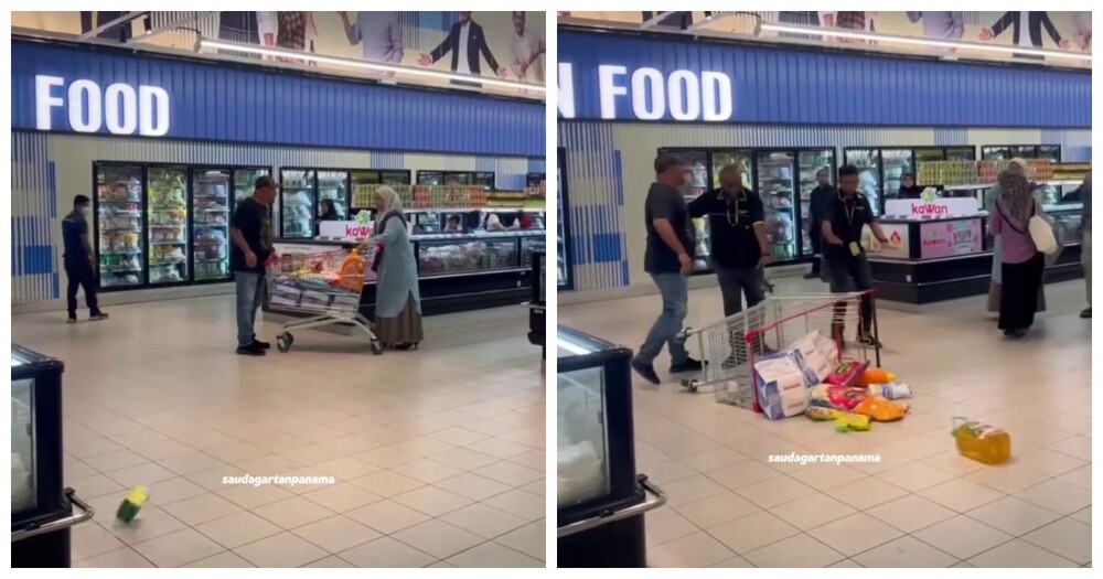 В магазине муж опрокинул тележку с продуктами, так как решил, что жена купила слишком много