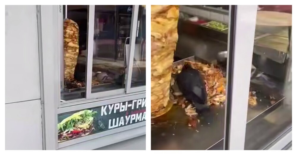 Голуби полакомились мясом для шаурмы в ларьке