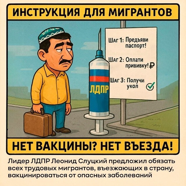 Лидер ЛДПР Леонид Слуцкий бьёт тревогу: россиян нужно защитить от непривитых мигрантов!