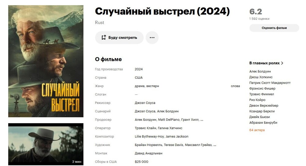 Фильм с Алеком Болдуином, на съёмках которого он застрелил оператора, выйдет в российском прокате под названием «Случайный выстрел»