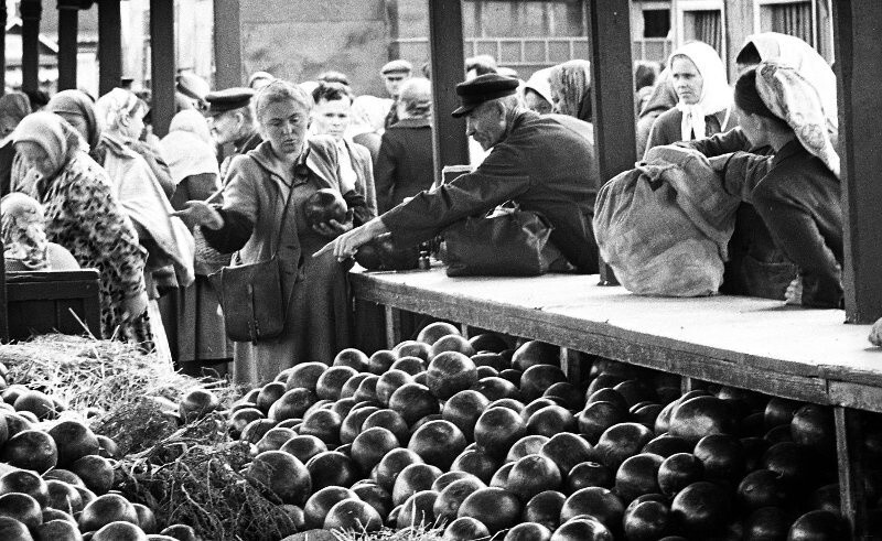 Колхозный рынок. Торговля арбузами. 1958 год. Автор: Всеволод Тарасевич. Харьков.
