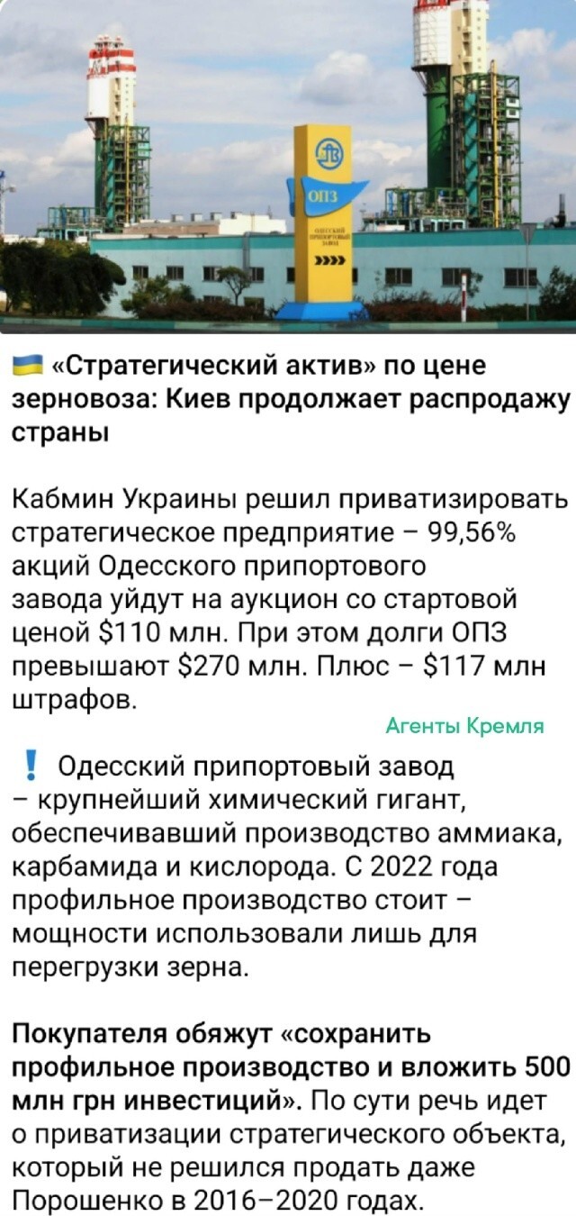 Стратегические предприятия бывшей Украины пошли за бесценок с молотка