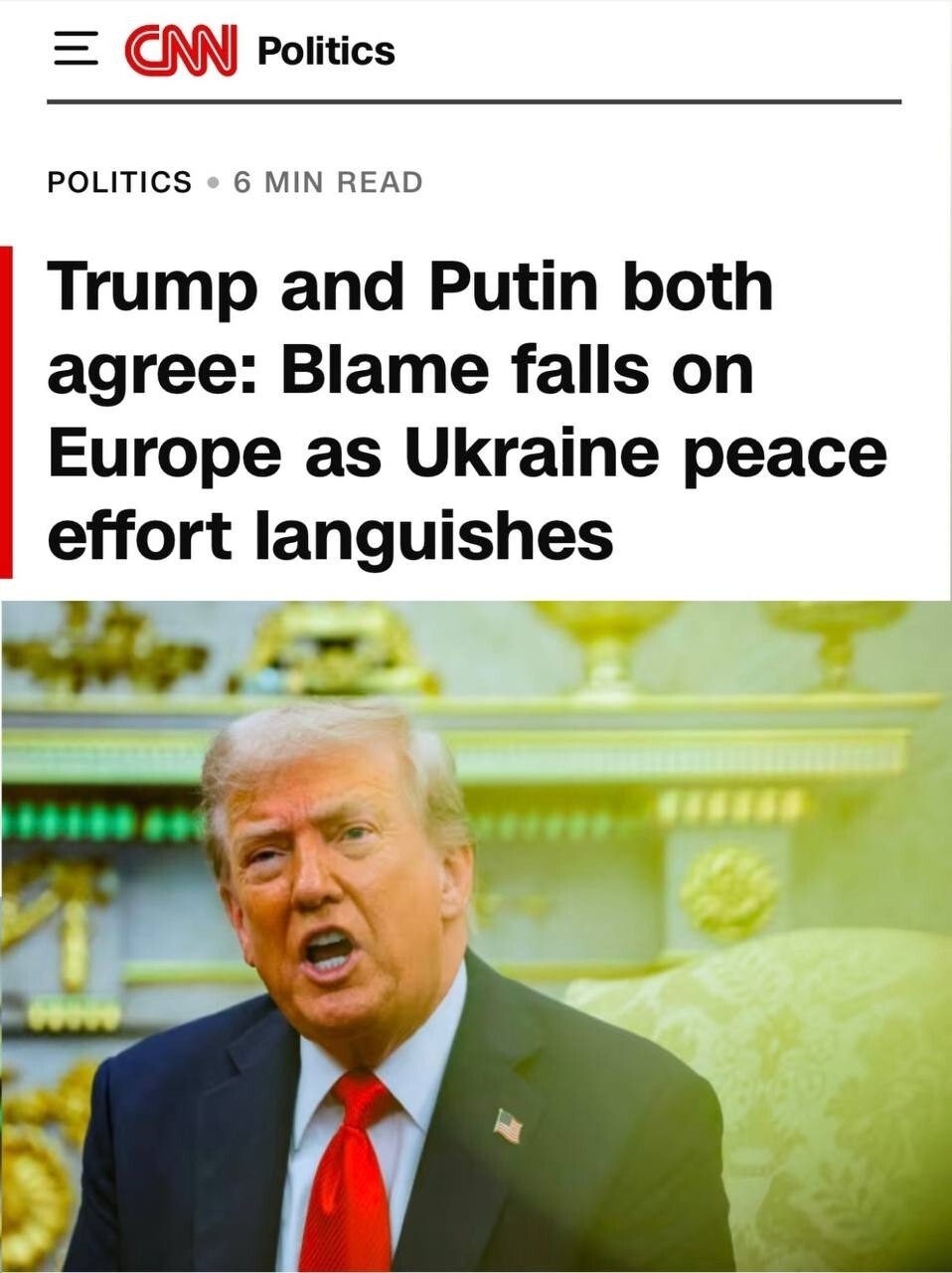 «Путин и Трамп согласны в том, что позиция стран Европы — главная помеха в процессе украинского урегулирования»: CNN сообщает, что всё пропало - Путин и Трамп договорились, а крайним в этой истории сделают Евросоюз