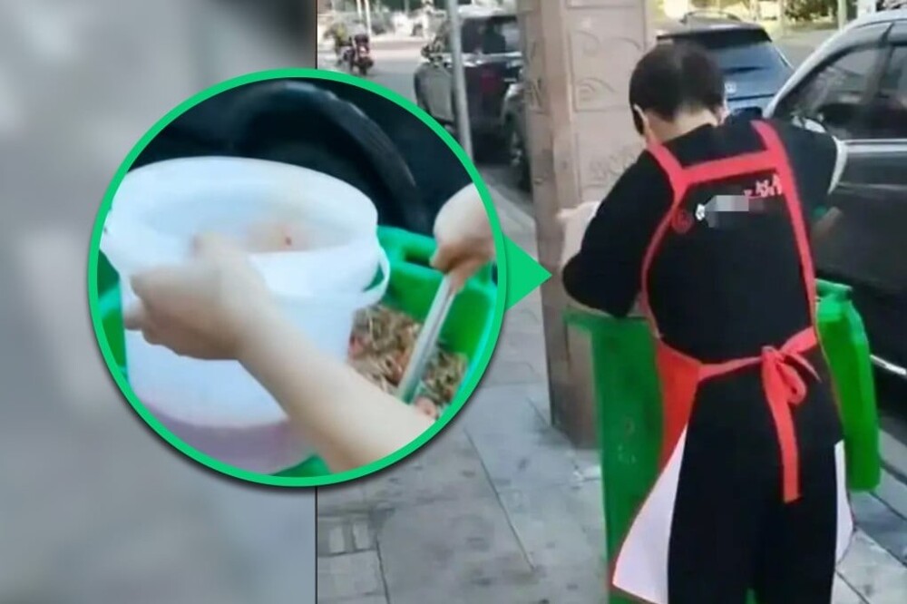 Сотрудница ресторана черпала отработанное масло из мусорного бака