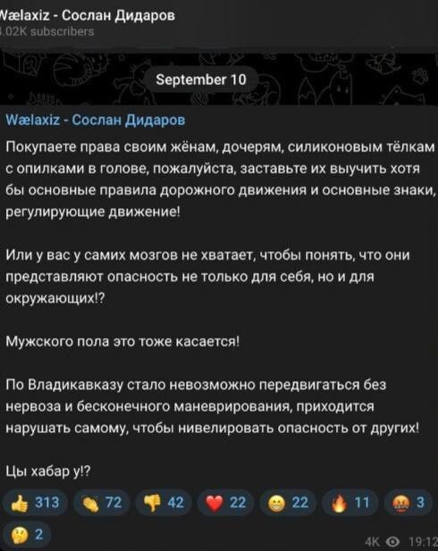 Депутат из Северной Осетии назвал женщин-водителей «тёлками с опилками в голове»