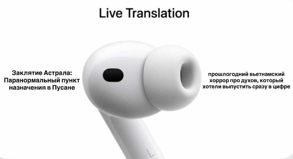 1. Компания Apple представила наушники с функцией синхронного перевода. Конечно, они никогда не заменят наших локализаторов, у которых, что ни "Астрал", то "Поезд в Пусан", а за любыми "Реальными упырями" кроется "Заклятие"