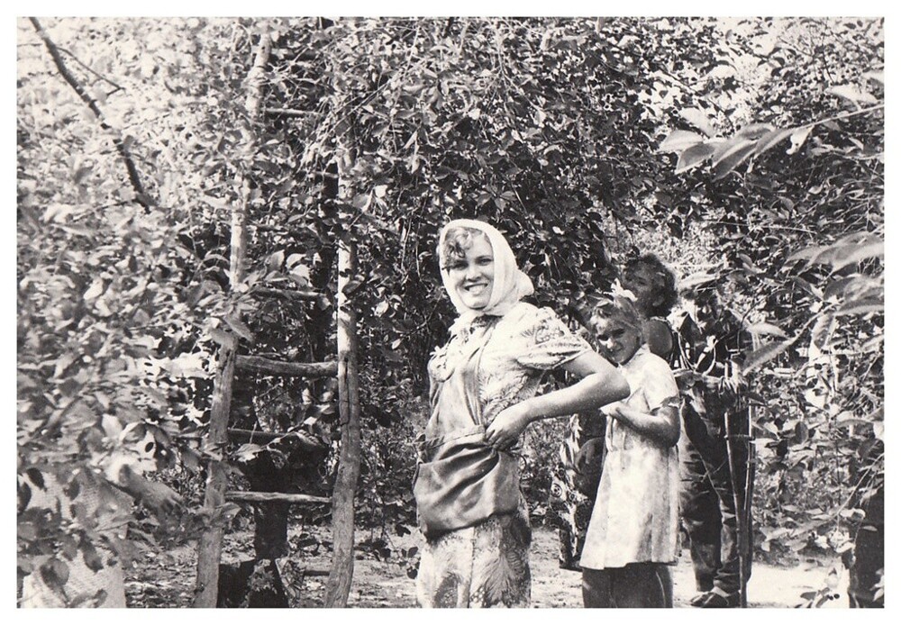 Вишневый сад. Сбор вишни. 1 сентября 1974 года. Автор: Виктор Фокин.  Днепропетровская область.