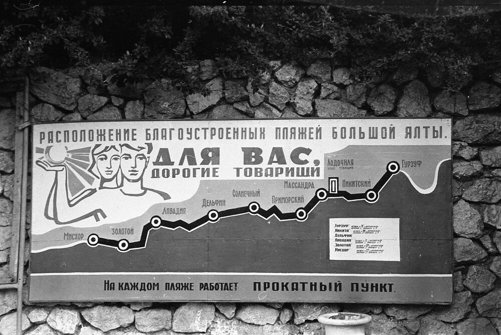 Был в те времена стенд, где отмечены все благоустроенные пляжи Большой Ялты.