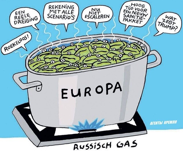 Нидерландская газета De Volkskrant представила Европу кастрюлькой, в которой на Российском газе варятся лягушки