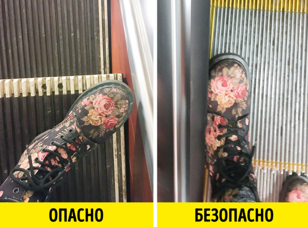 Зачем нужны цветные полосы на ступенях эскалатора? И почему внизу балюстрады эскалатора установлены щетки?