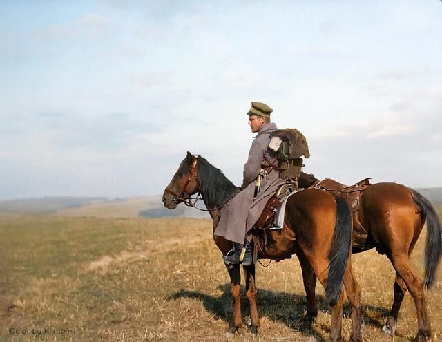 6. Одинокий русский солдат стоит у братской могилы в Галиции, где похоронены тела пятидесяти австрийцев и одиннадцати русских. Сентябрь 1914 года