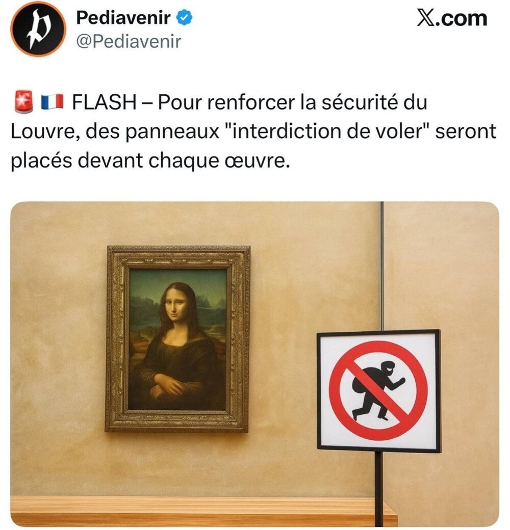 Гениальное!!! Для усиления безопасности шедевров в Лувре возле каждого экспоната будут размещены специальные таблички: «Воровать запрещено»