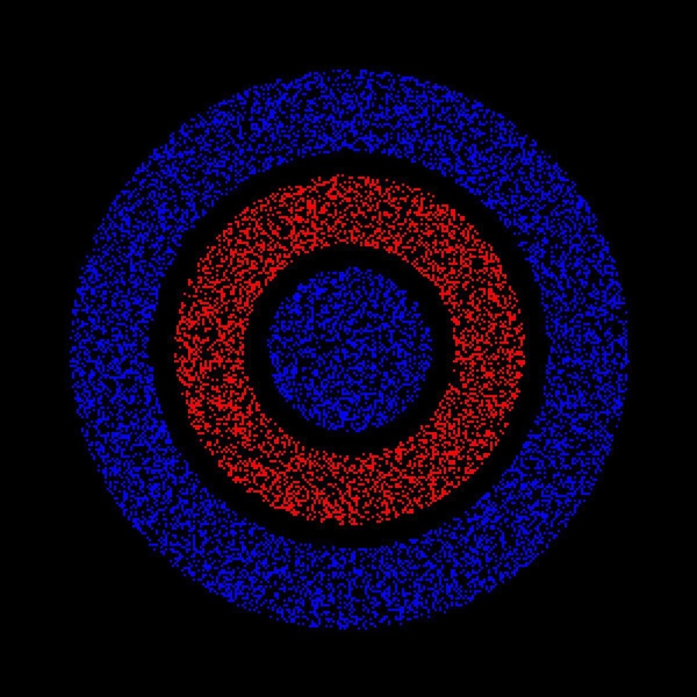 Интересная оптическая иллюзия: красный или синий цвет на переднем плане?