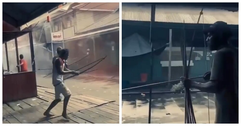 Столкновение с копьями и луками в Папуа–Новой Гвинее