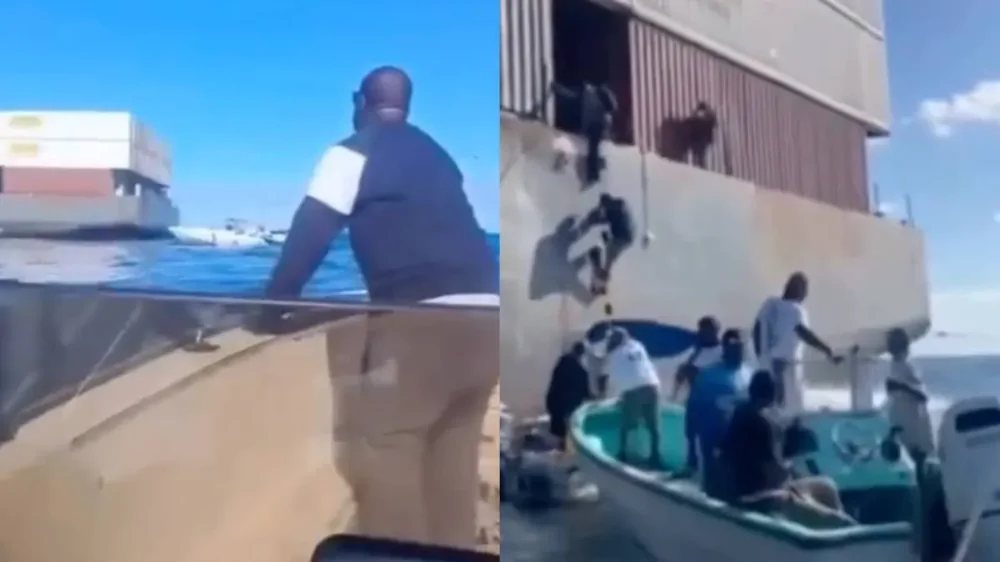 Грузовое судно село на мель, и местные бросились «спасать» товар