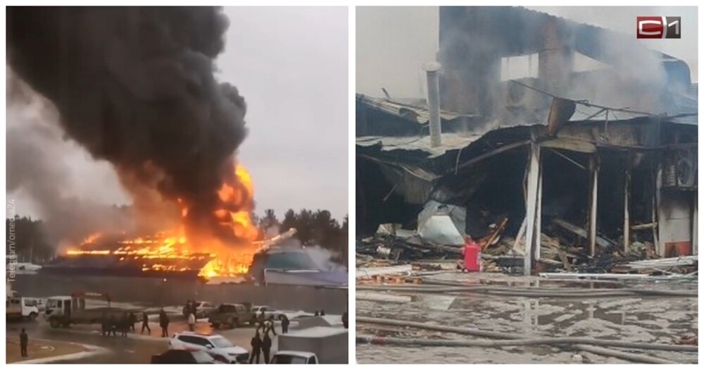 В Сургуте после взрыва газового баллона вспыхнул супермаркет «Магнит»