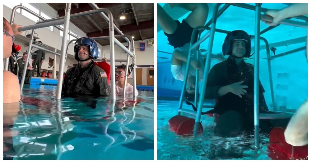 Тренировка по покиданию вертолета под водой