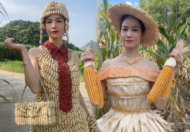 Китаянка создает платья из арахиса и кукурузы