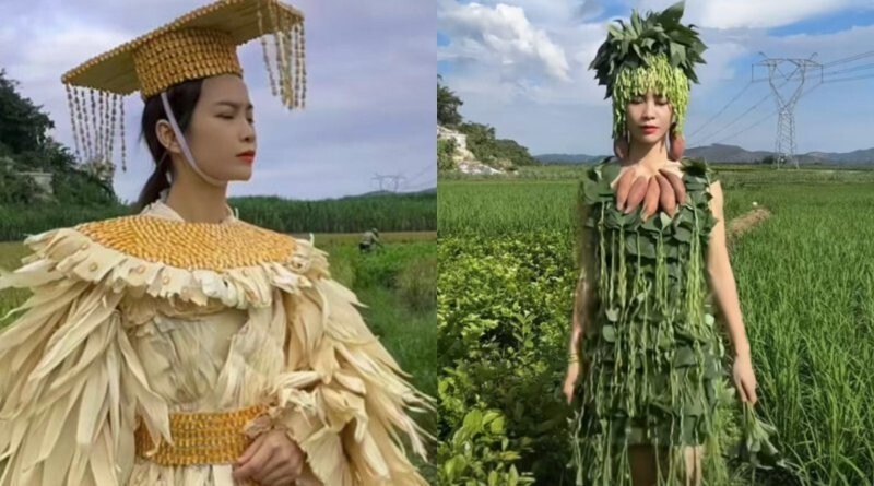 Китаянка создает платья из арахиса и кукурузы
