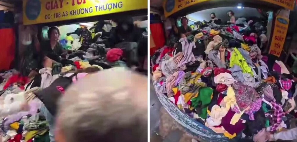 Во Вьетнаме туристы нашли  секонд-хенд, полностью заваленный одеждой до самого потолка