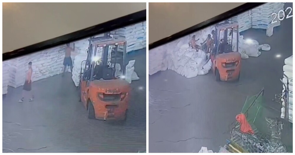 На рабочего упали мешки с песком