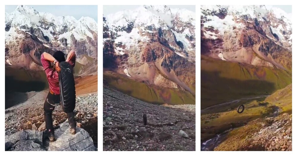 Эпичный спуск покрышки с горы