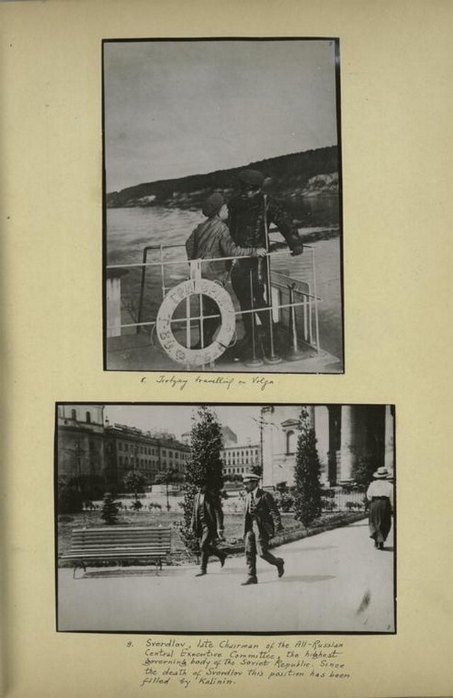 Троцкий, путешествующий по Волге. Внизу-Свердлов, Председатель Всероссийского ЦИК.